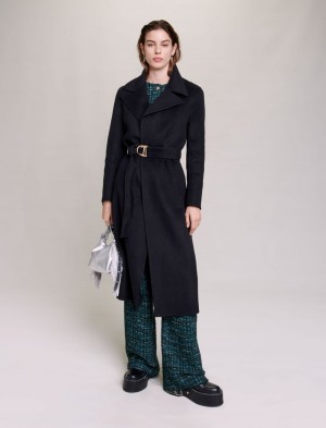 Maje Belted Double-faced Sort | Danmark_M78639
