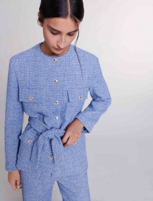 Maje Belted Tweed Blå | Danmark_M90713