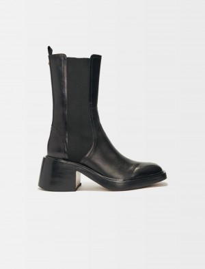 Maje Black Læder Ankle Boots And Square Tå Sort | Danmark_M91085