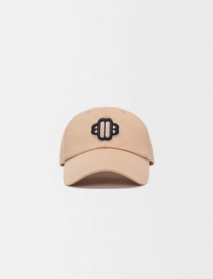 Maje Bomulds Baseball Cap With Clover Logo Beige | Danmark_M20498