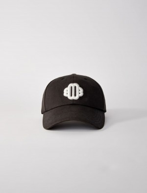 Maje Bomulds Baseball Cap With Clover Logo Hvide Sort | Danmark_M54722