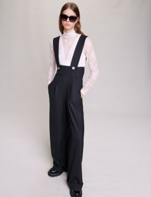 Maje Brede-leg Trousers With Braces Sort | Danmark_M77225
