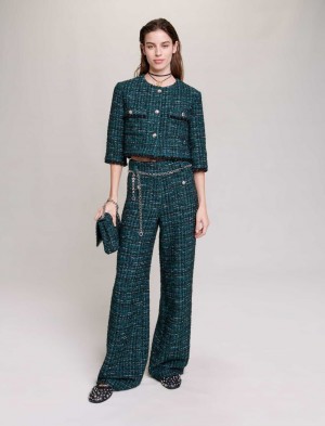 Maje Brede-leg Tweed Trousers Grøn | Danmark_M32158