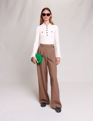 Maje Buttoned Knit Jumper Ecru | Danmark_M78206