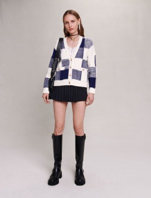 Maje Checked Knit Cardigan Bleu | Danmark_M51880