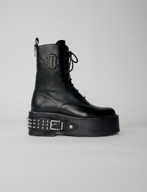 Maje Combat Boots With Punk Details Sort | Danmark_M50130