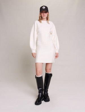 Maje Corset-effect Jumper Ecru | Danmark_M88473