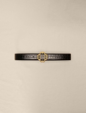 Maje Croc-effect Læder Double Sort | Danmark_M79961
