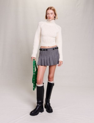 Maje Cropped Knit Blonder-up Back Jumper Ecru | Danmark_M42415