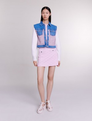 Maje Denim And Tweed Cropped Pink/Ecru | Danmark_M26542