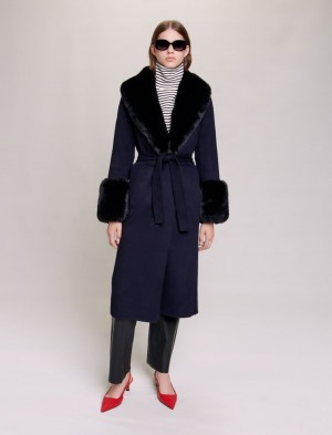 Maje Double-faced Faux Fur Mørkeblå | Danmark_M82693