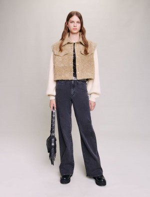 Maje Faux Fur And Knit Khaki | Danmark_M54904
