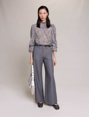 Maje Flower Print Blouse Sort Hvide | Danmark_M23138