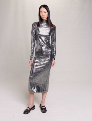 Maje Glitter Maxi Sølv | Danmark_M15347