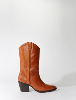 Maje Hæl Læder Boots Camel | Danmark_M28382
