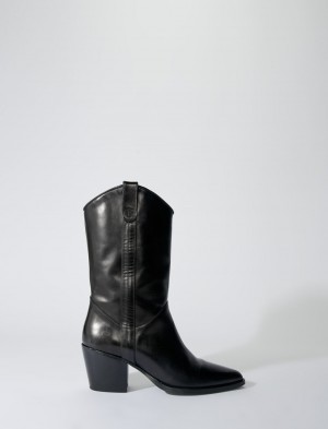 Maje Hæl Læder Boots Sort | Danmark_M21853
