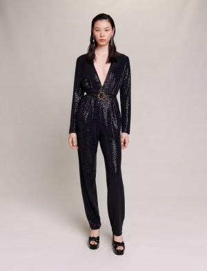 Maje Jumpsuit With Sequins Sort | Danmark_M79016