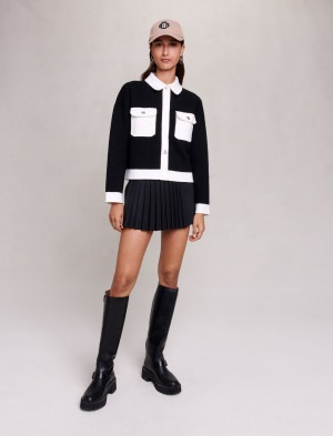 Maje Knit Cardigan Jacket Black/Ecru | Danmark_M82255