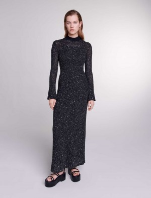 Maje Knit Maxi Sort | Danmark_M16419