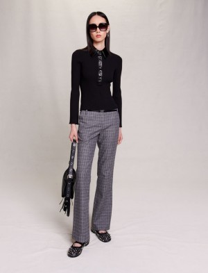 Maje Knit Polo Jumper Sort | Danmark_M44254