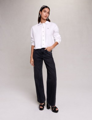 Maje Kort Bomulds Shirt Hvide | Danmark_M64950