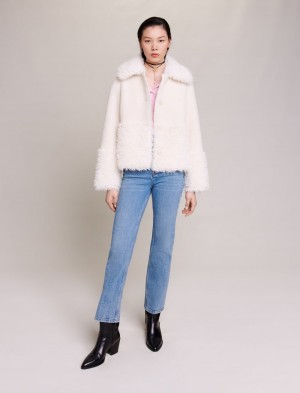 Maje Kort Fake Fur Ecru | Danmark_M39036