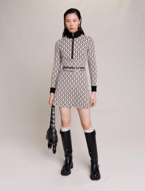 Maje Kort Jacquard Monogrammed Sort | Danmark_M92276