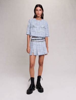 Maje Kort Plisseret Skirt Lyseblå | Danmark_M16686