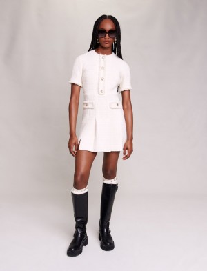Maje Kort Tweed Ecru | Danmark_M99915