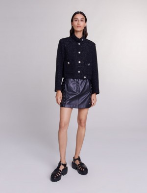 Maje Kort Tweed Sort | Danmark_M12882