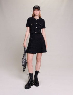 Maje Kort Tweed Sort | Danmark_M70162