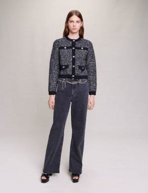 Maje Kort Tweed-effect Cardigan Sort | Danmark_M34534