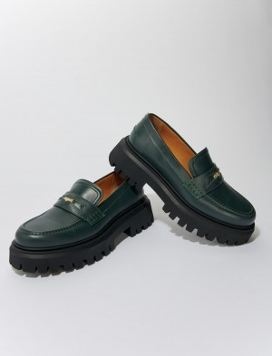 Maje Læder Platform Loafers Grøn | Danmark_M29933