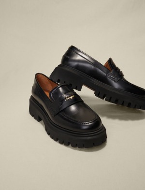 Maje Læder Platform Loafers Sort | Danmark_M34442