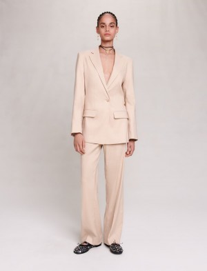 Maje Linen Blend Blazer Beige | Danmark_M64929