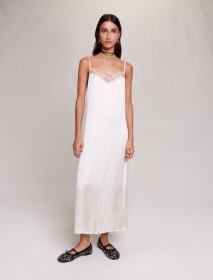 Maje Long Satin Ecru | Danmark_M35858