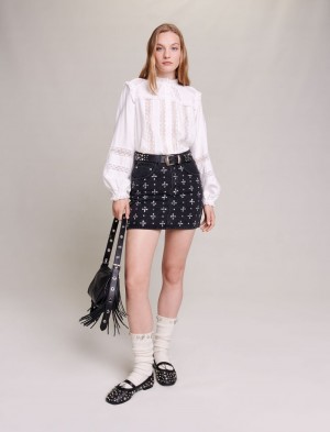 Maje Openwork Shirt Hvide | Danmark_M98469
