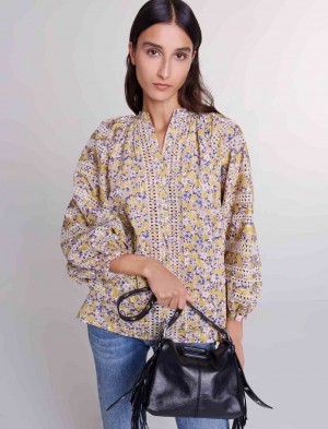 Maje Patterned Embroidered Blouse Beige | Danmark_M26949