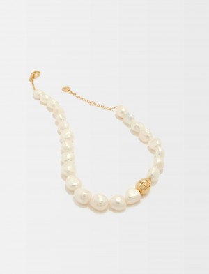 Maje Pearl Necklace With Metal Details Guld | Danmark_M65124