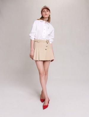 Maje Plisseret Mini-skirt Beige | Danmark_M23757