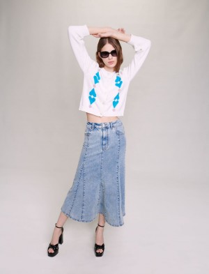Maje Rhinestone Heart Cropped Cardigan Ecru | Danmark_M59394