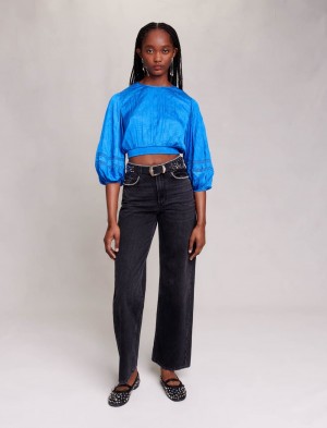 Maje Satin Top Blå | Danmark_M12606