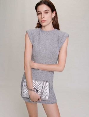 Maje Shiny Knit Kort Sølv | Danmark_M83751