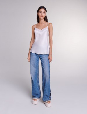 Maje Silk Satin And Blonder Hvide | Danmark_M32656