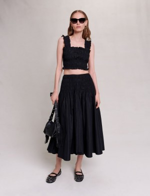 Maje Smocked Maxi Skirt Sort | Danmark_M49549