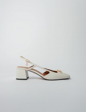 Maje Square-toe Læder Pumps Ecru | Danmark_M65391