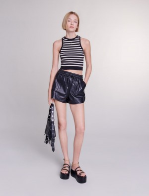 Maje Stribet Crop Black/Ecru | Danmark_M60842