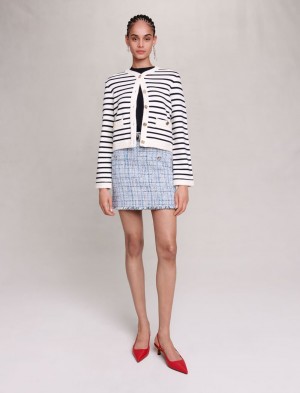 Maje Stribet Knit Cardigan Mørkeblå | Danmark_M73626