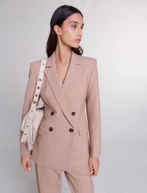 Maje Stribet Suit Beige | Danmark_M63741