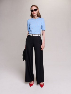 Maje Sweater Trimmed With Rhinestones Blå | Danmark_M75750